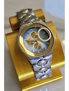 Vtg Chalisson Womans Watch New Battery 28mm 6.25" Works Blue/Gold Face
